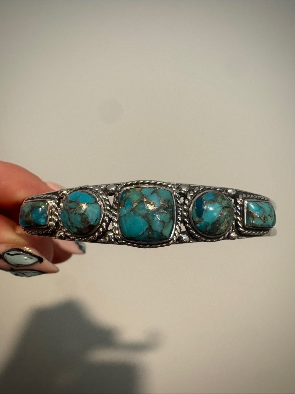 Turquoise Stone Silver-Tone Cuff Bracelet Brand New with Box